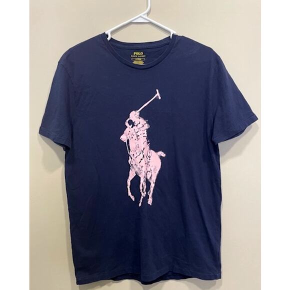 Ralph Lauren Navy Blue with Pink Horse Logo Short Sleeve Tee Sz Med - Picture 1 of 6